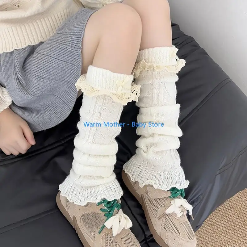 الدانتيل Bowknot تدفئة الساق ربيع الخريف غطاء الساق كابل محبوك طماق مترهل 57QE #3