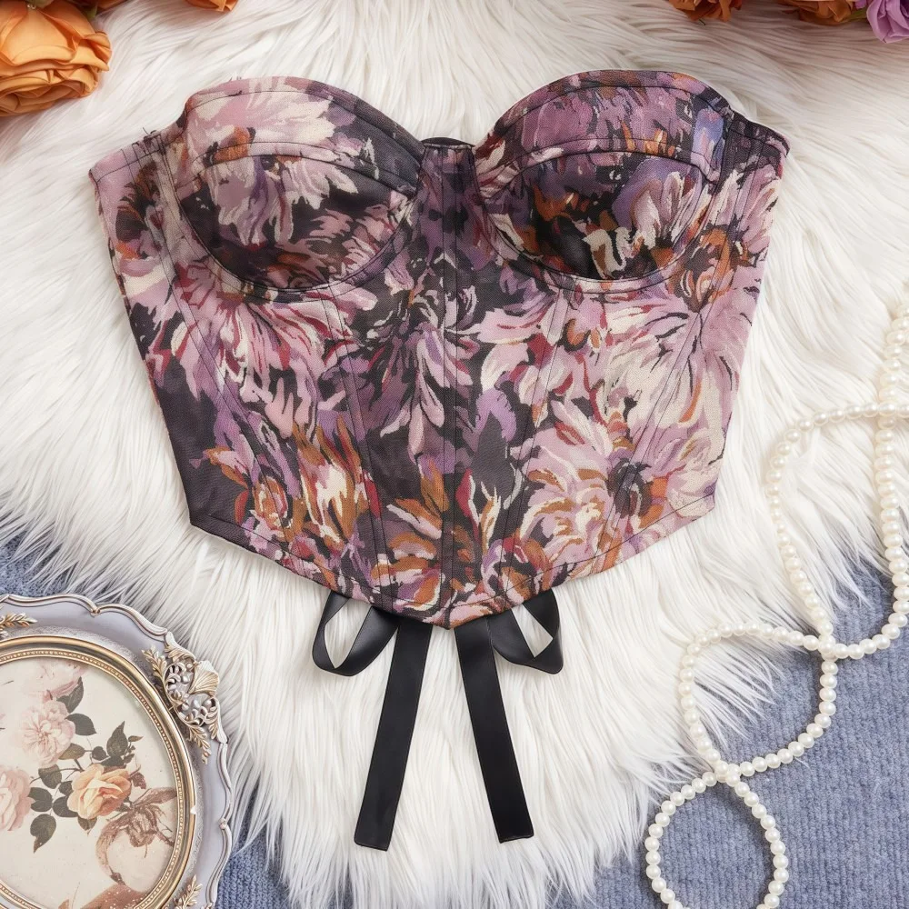 

Boned Floral Underwired Corset Multi-Color Off-shoulder Women's Shapewear Jacquard Abdominal Shaping Strapless Corset Top