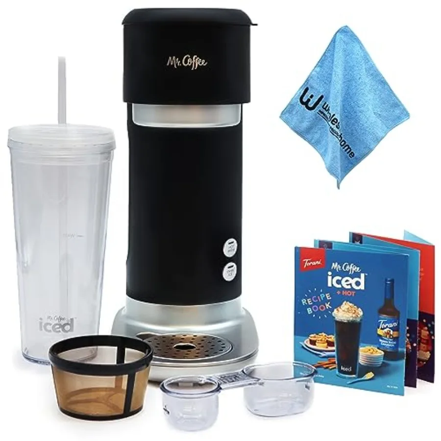 

Single Serve Iced Coffee Maker with 22 oz Reusable Tumbler Filter and Cloth for Hot and Cold Coffee Stainless Steel Design Blac