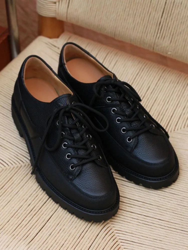 Outdoor Spring Autumn Mens Design Lace Up Genuine Leather Sneakers Thick Bottom Breathable Splicing Running Sport Shoes Trainers