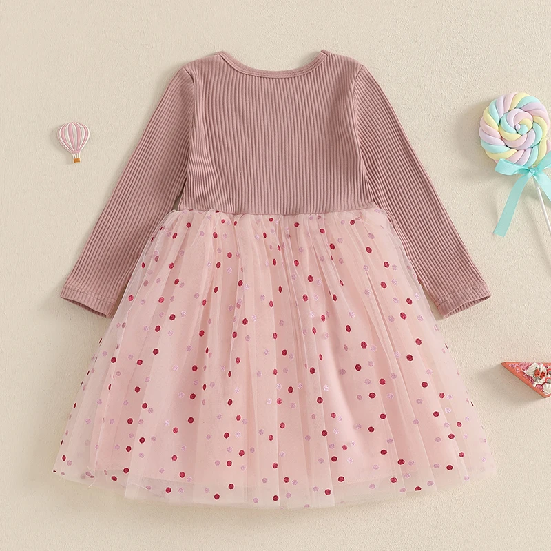 Listenwind Baby Girl Birthday Dress Long Sleeve Train Embroidery Loose Tulle Dress Spring Fall Party Dress