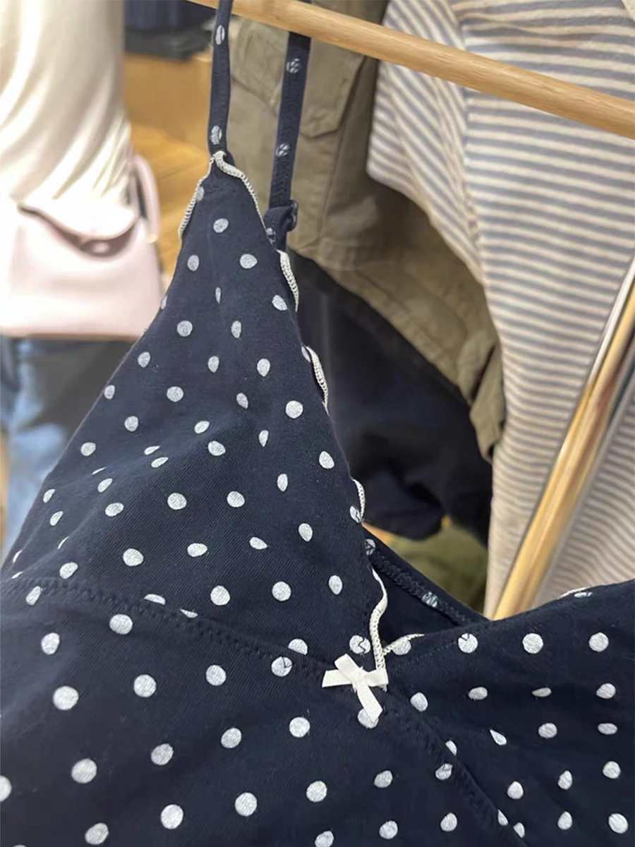 جديد البولكا نقطة القوس سليم تانك القمم المرأة الصيف الفطريات تقليم الخامس الرقبة مثير أكمام بروتيل الحلو لطيف القطن المحاصيل القمم Y2k الملابس