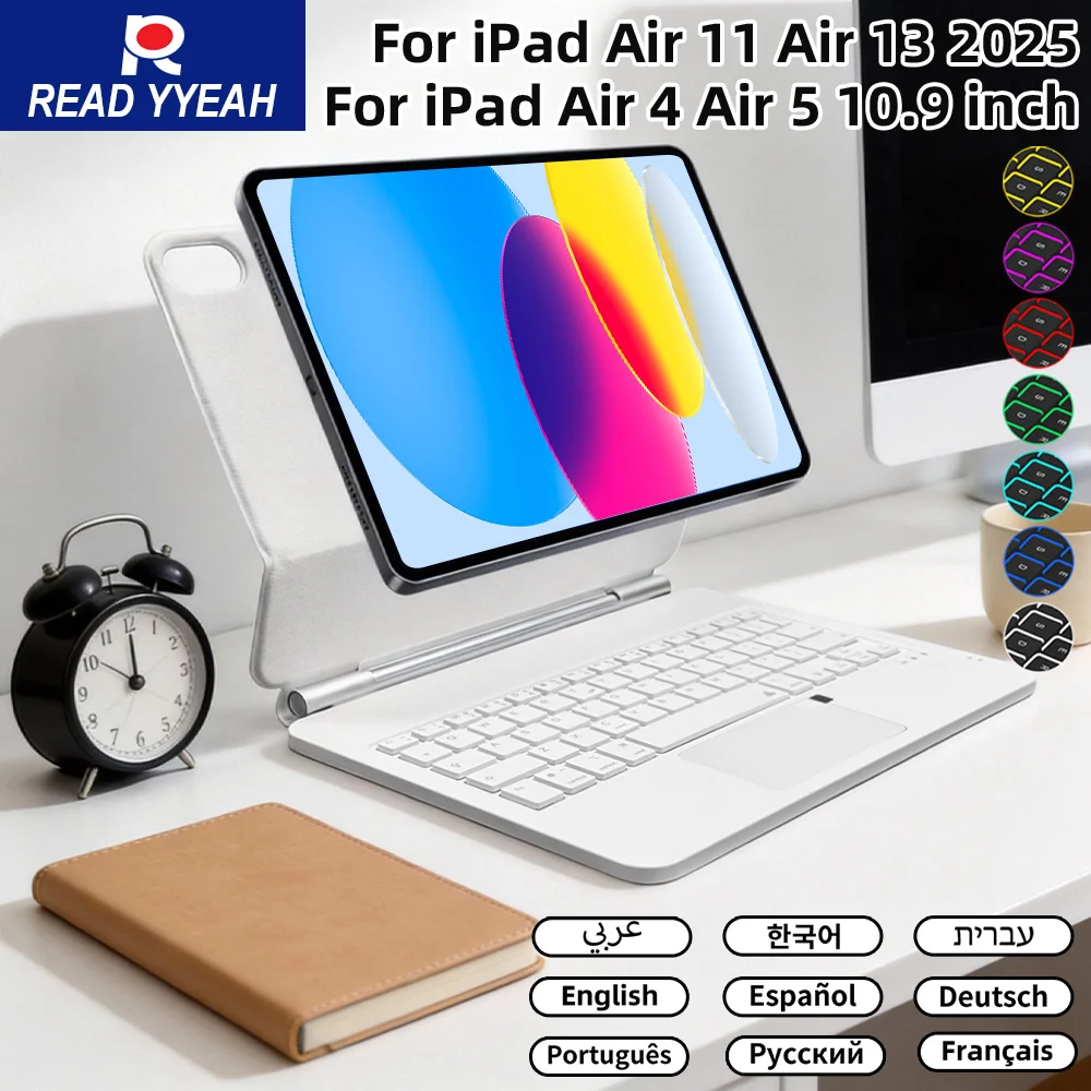 

Новый магнитный чехол-клавиатура Magic для iPad A16 11 10-го поколения, Air 4 5 10.9 дюймов, Pro 11 12.9 дюймов 2018-2022, умный чехол для планшета, испанская/ивритская раскладка