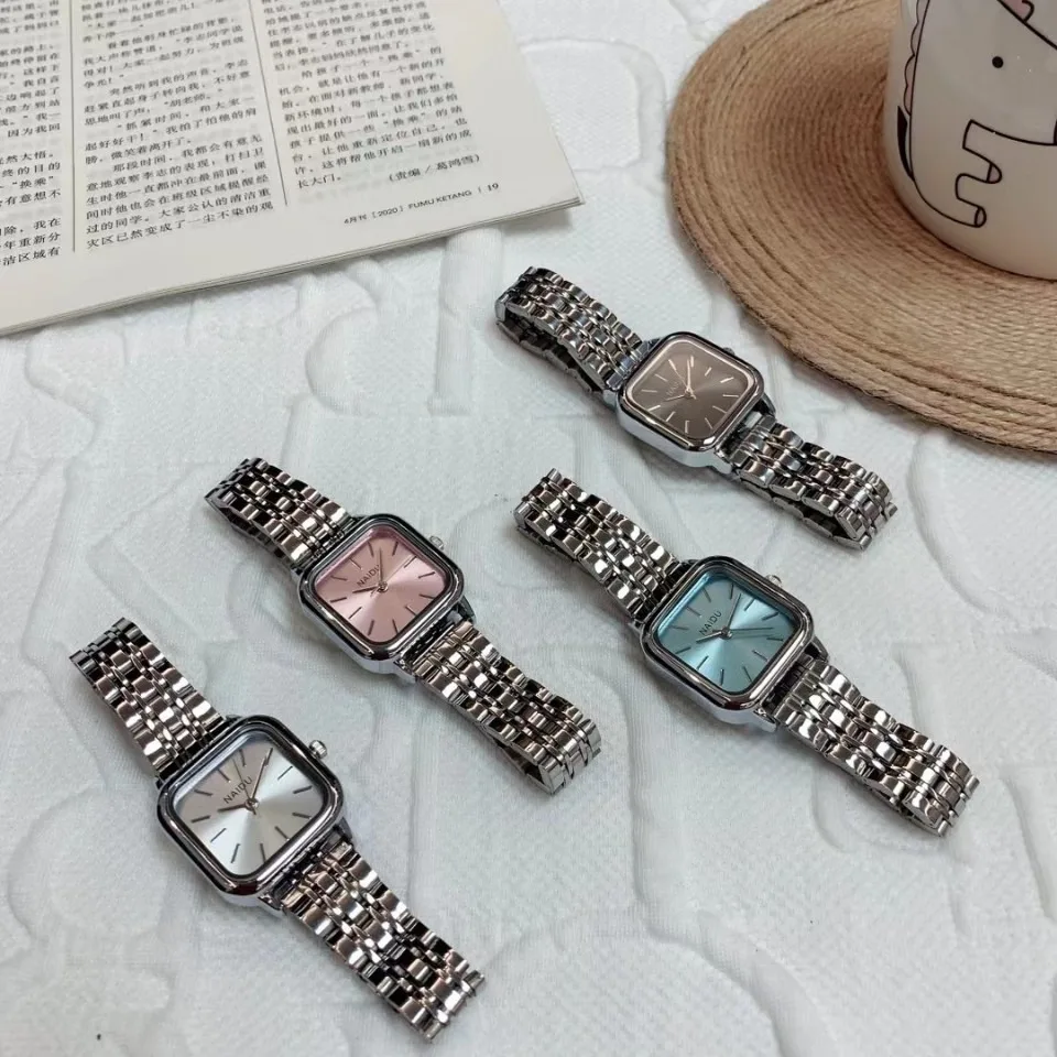 

Кварцевая стальная полоса, студенческий квадратный белый воротник, простой и элегантный, прямой источник потоковой передачи, часы, модные часы