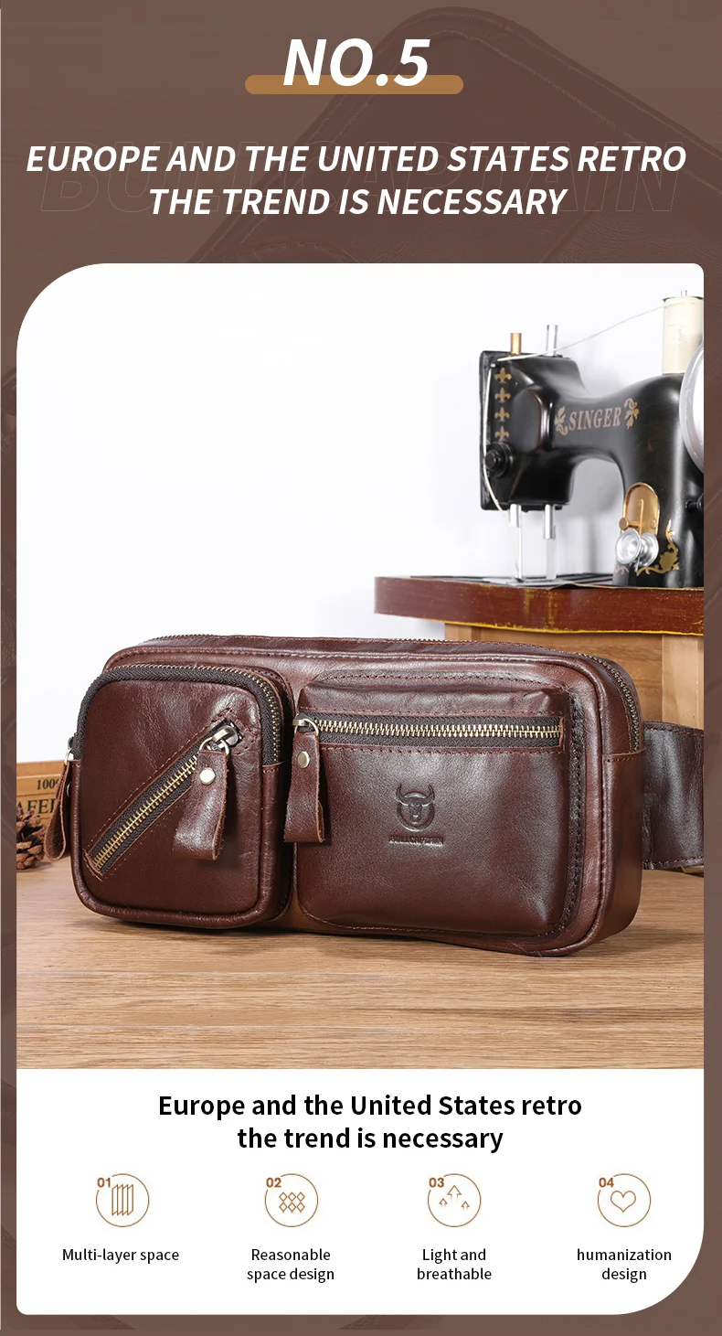 Bull captain Herren Echt leder Brusttasche Outdoor Sport Umhängetasche Multifunktion ale Hüft tasche mit großer Kapazität – Detail 7