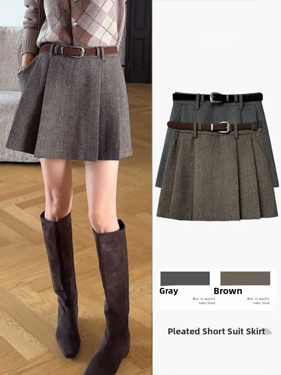 

Юбка трапециевидной формы с высокой талией для женщин, зимняя новинка, повседневная плиссированная юбка в стиле ретро для похудения, повседневная одежда Ci Commute