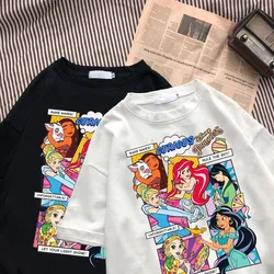 Harajuku Ariel Princess Mermaid Cartoon Printed Women T-shirts Streetwear Casual Loose Fashion Short Sleeve Top Tees