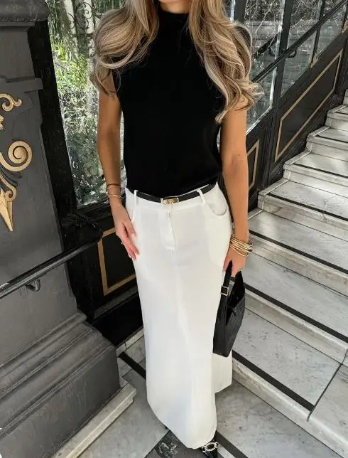

Women's Fashionable White Casual Half Skirt Spring Summer 2025 Versatile Long Skirt for Temperament Style