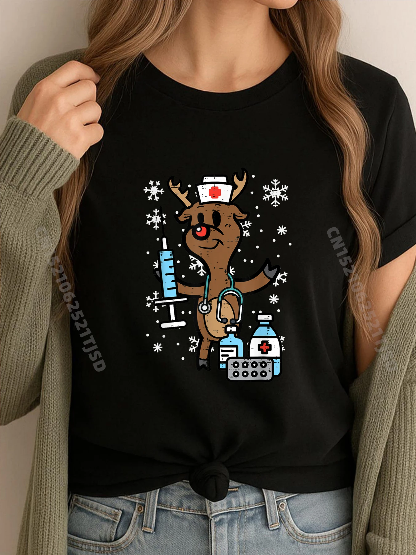

Christmas Nurse Reindeer Xmas Nursing Scrub Top Brand T Shirt Adult T Shirts WashedCool