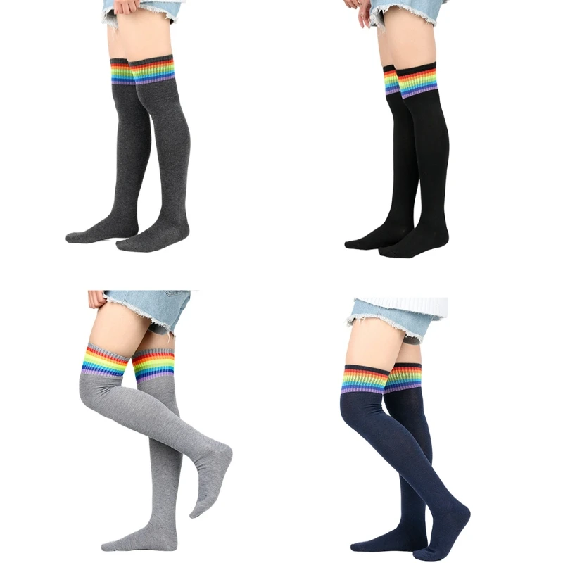 Fashion Thigh High Stockings Rainbow Striped Women Warm Over Knee Sock Long Socks Festival Holiday Cosplay Tights Drop Shipping