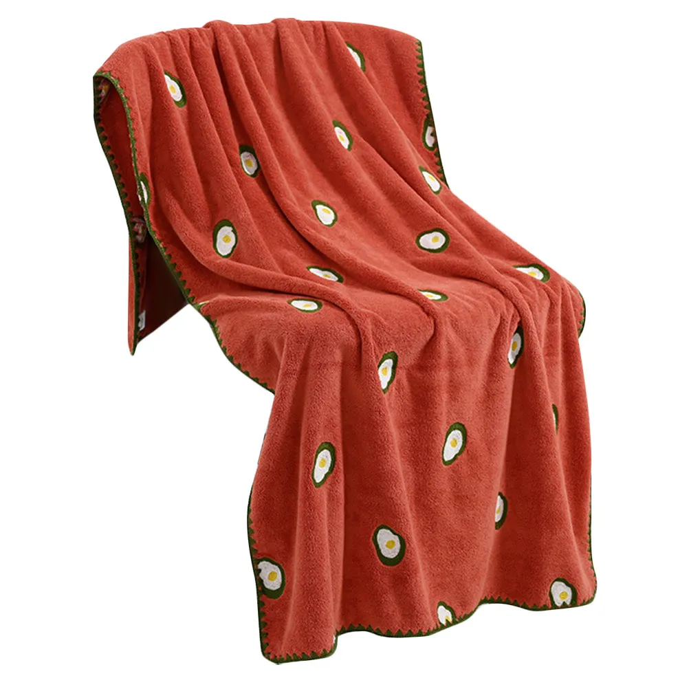Avocado Pattern Bath Towel for Hotel Guests, Quickly Absorbs Water, Soft Red Coral Fleece Body Wrap, 1 Pc