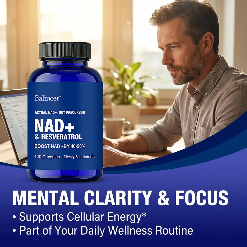 Alternative view of Suplemento de Resveratrol NAD+ - Apoya la Salud Celular, la Resistencia y el Envejecimiento Saludable, Favorece la Reparación del ADN y el Metabolismo Saludable