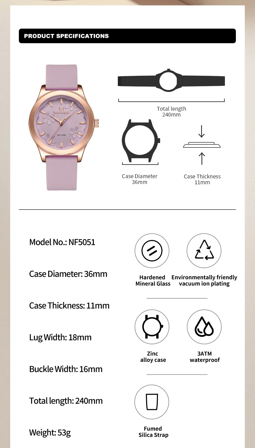 NAVIFORCE NF5051 Women Watch Silicone Quartz Wrist watches for Women Sport Clock Girls Gift Ladies Watches