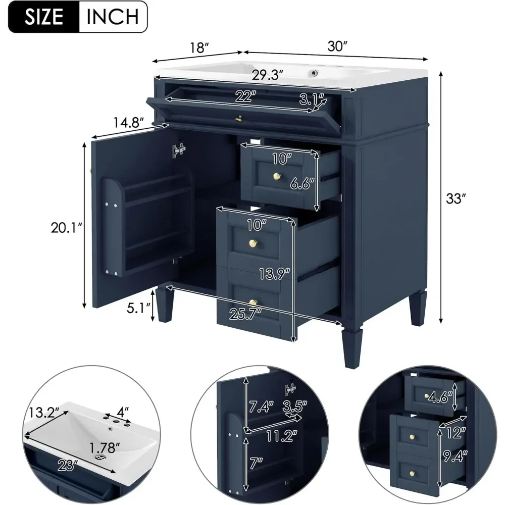 Saf8353c7b0bd47ec817e5d72eaa65f2cW 30 Inch Modern Bathroom Vanity with Single Sink and Storage Drawers