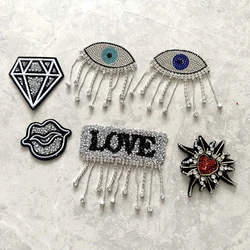 Iron on 3D Rhinestones Eye LOVE Diamond Lips Patches Handmade Sew on Heart Beaded Appliques for Clothes Bags