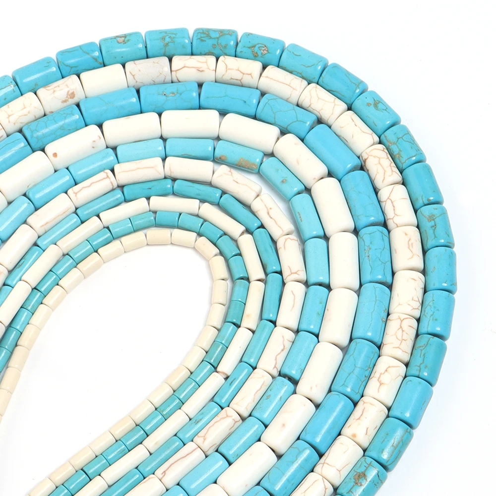 Natural Turquoises Stone Beads Blue White Cylinder Shape