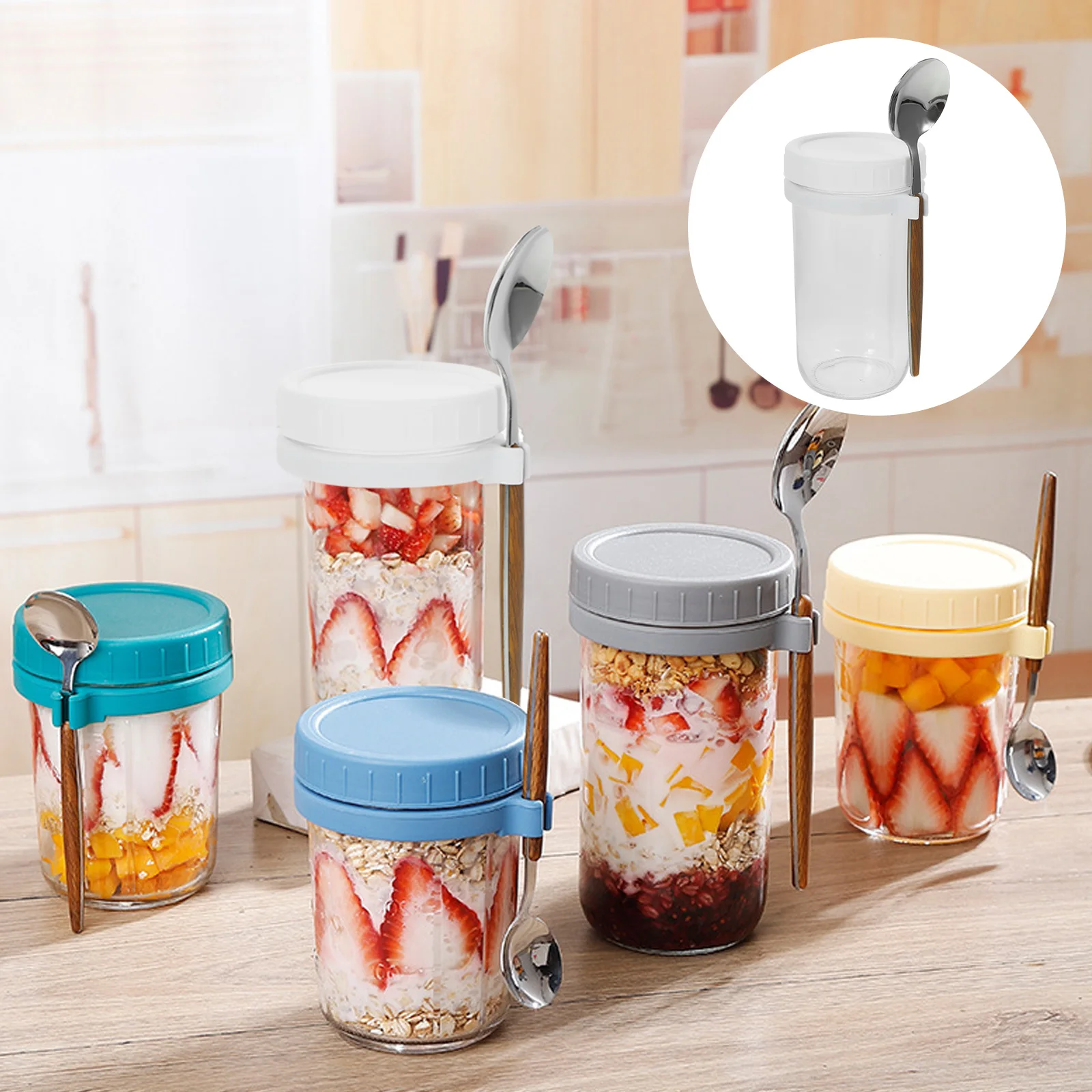 

2 Pcs Oatmeal Breakfast Cup Set Yogurt Jars with Lids Overnight Oats Containers