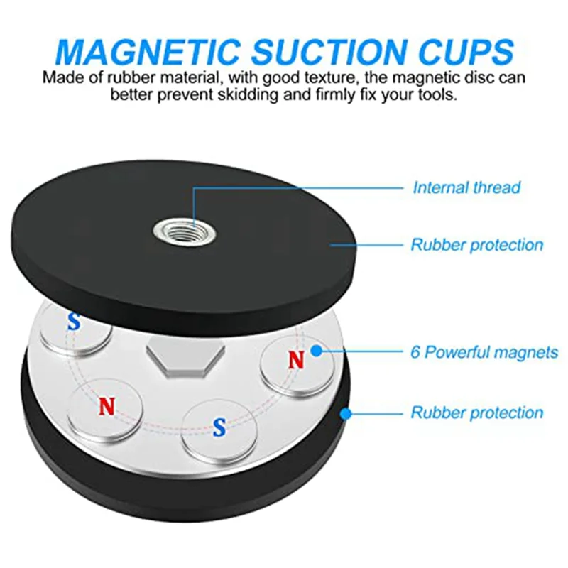 8Pack Rubber Coated Magnet Neodymium Magnet Base with Rubber Coating Ø 43mm Anti Scratch Magnet M6 Male Thread Black