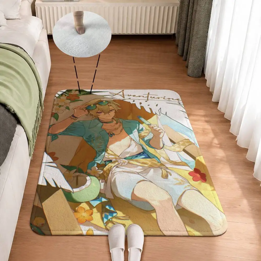 A-Aventurine-Veraneio Game HSR Short Plush Non-Slip Floor Mat, Easy to Clean, for Bathroom Door & Bedroom Door