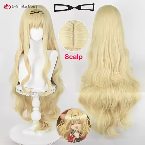 Anime Mashiro Rima Cosplay Wig 100cm Long Light Golden Cruly Women Wigs Accessory Heat Resistant Synthetic Hair Halloween Wig