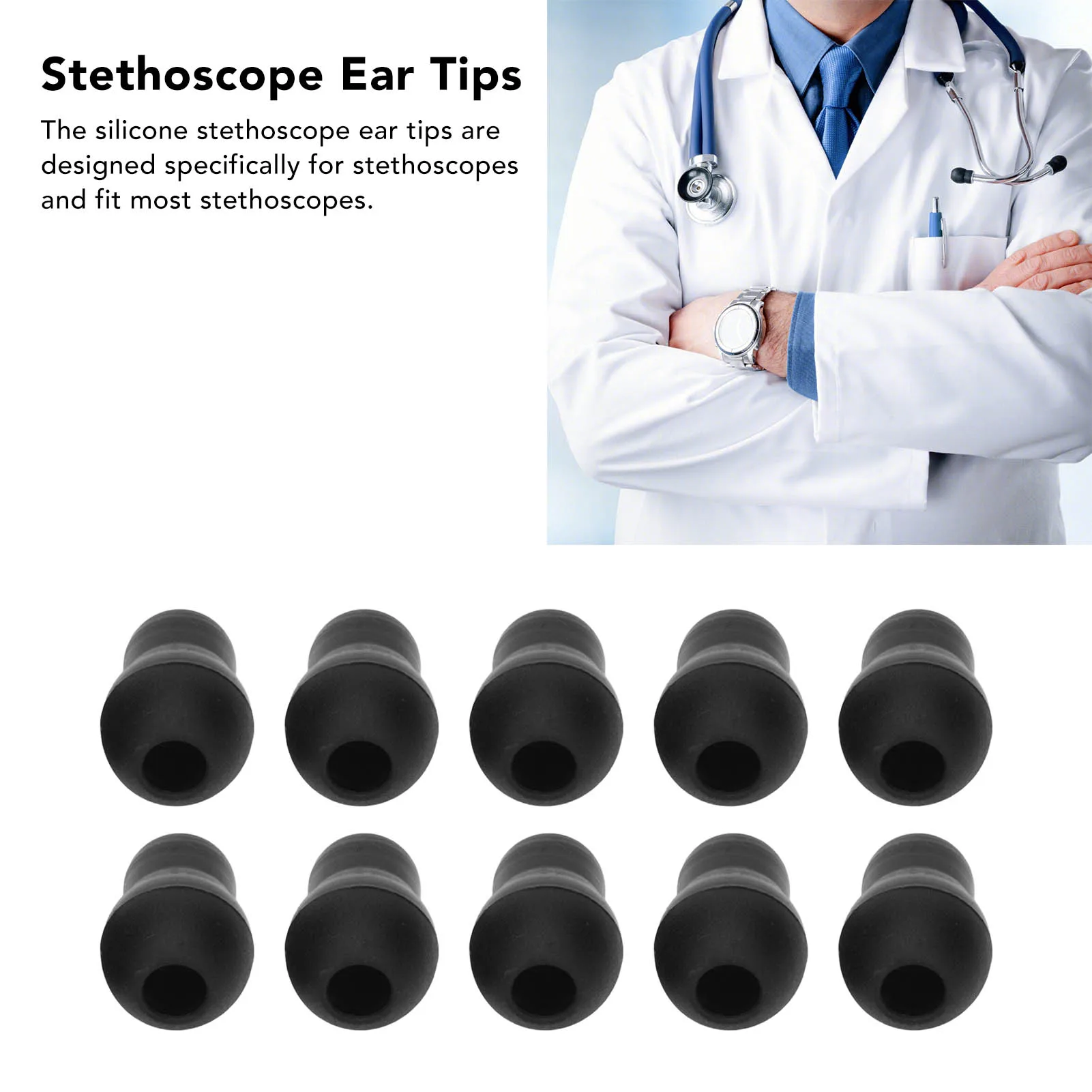 10Pcs Stethoscope Accessories Stethoscope Ear Tips Universal Replacement 2.5mm Silicone Stethoscope Earplugs for 5mm Ear Hooks