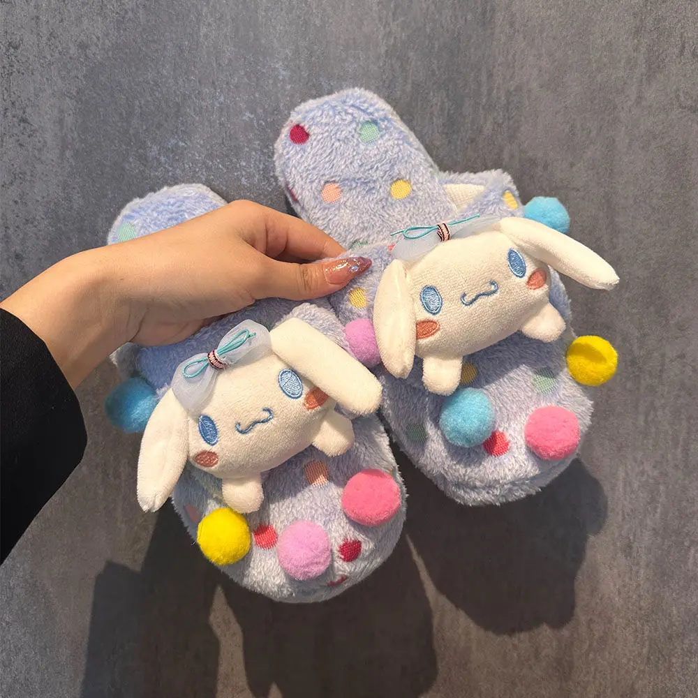 

Kawaii Sanrio Kuromi Cinnamoroll Winter Cotton Slippers Lightweight Coral Fleece Slippers Home Indoor Warm Cotton Slippers Gift