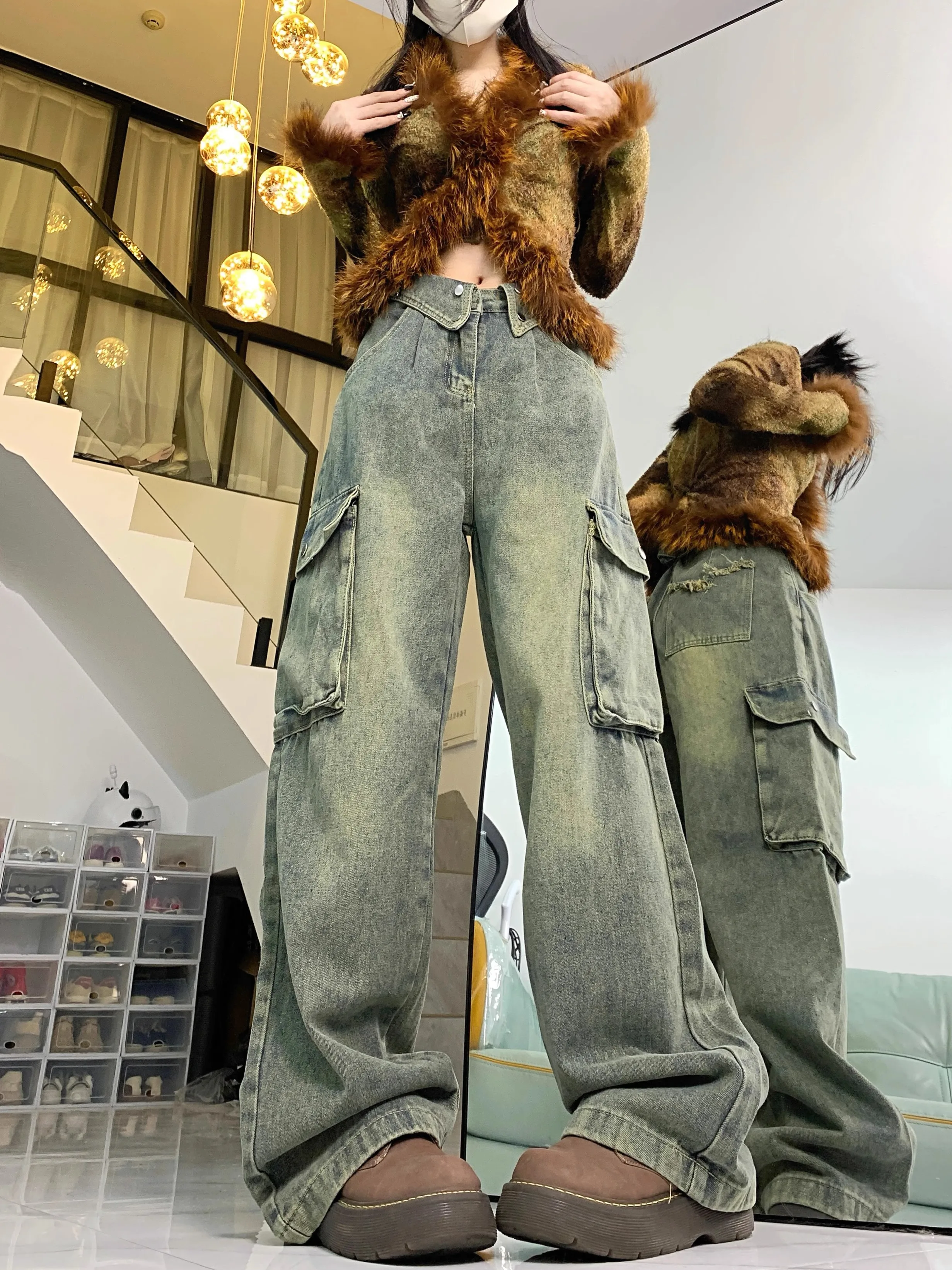 

Women's Blue Cargo Jeans Baggy Harajuku Y2k 90s Aesthetic Denim Trousers Korean Jean Pants Vintage 2000s Trashy Clothes 2024 New