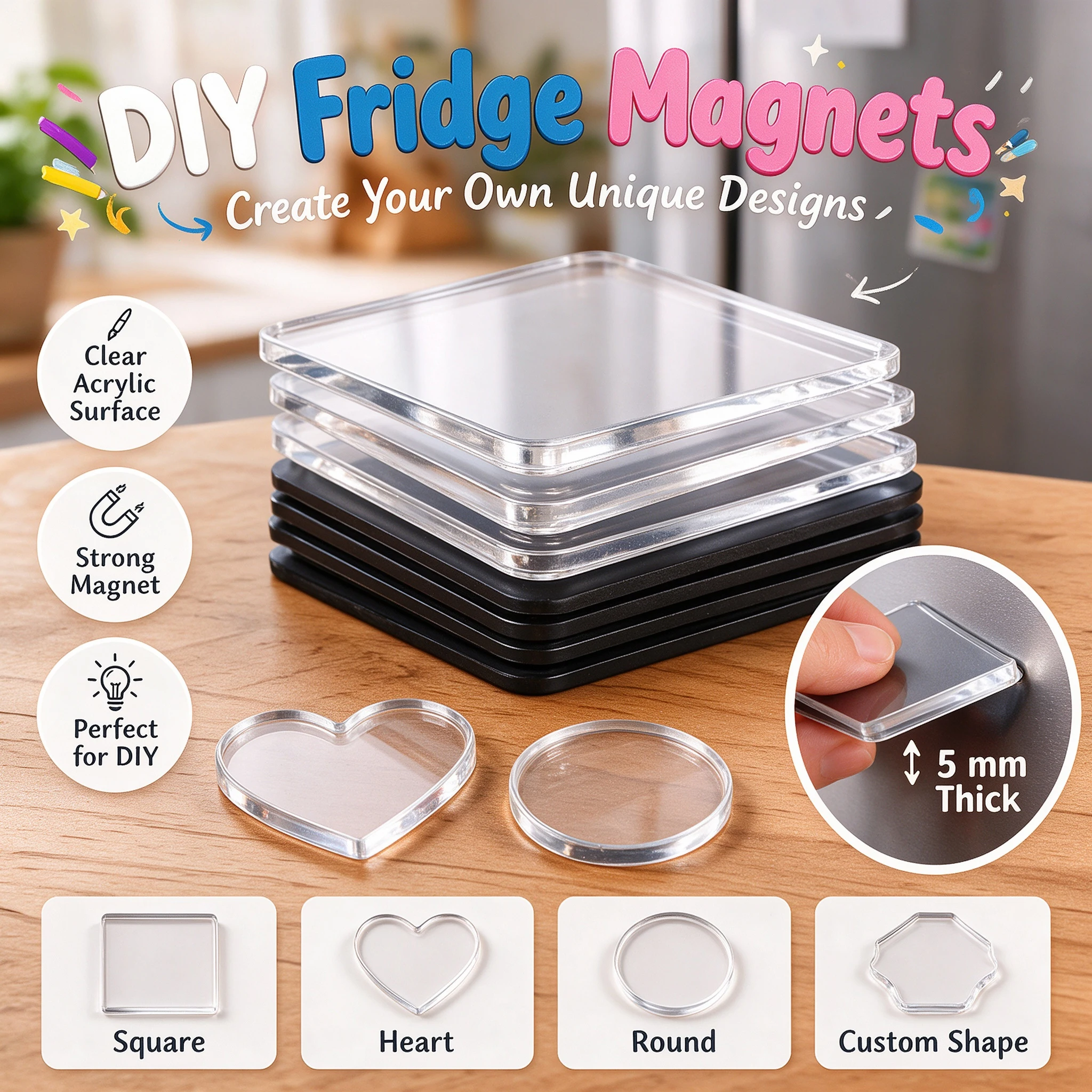DIY Fridge Magnet Kit for Creative Handmade Transparent Magnetic Refrigerator Sticker Craft Material Pack Home Decor