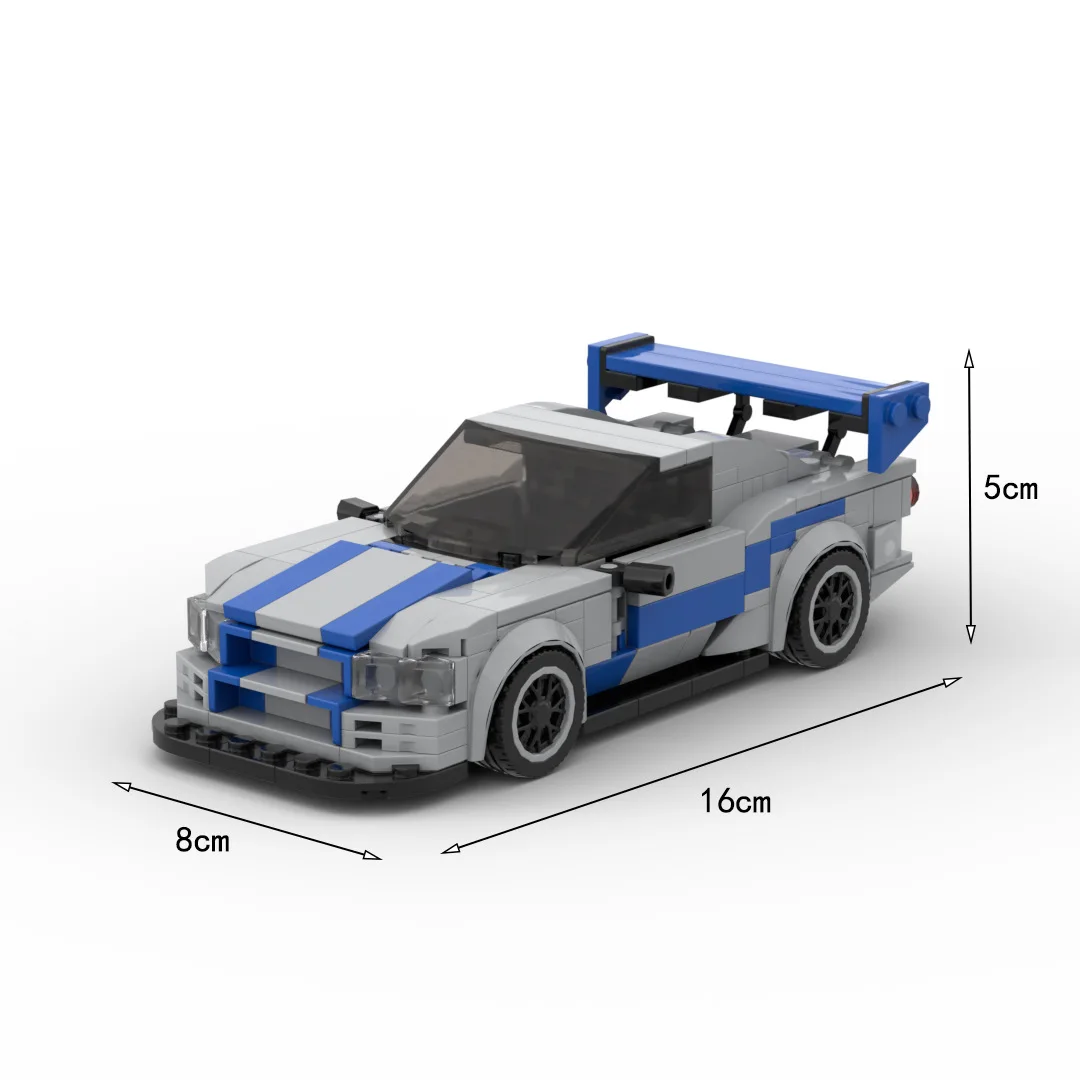 MOC-R34 GTRスピードチャンピオンビルディングブロックセット子供用、都市車両モデル、男の子用スーパーレーサーレンガおもちゃ、スポーツカー、車、DIY