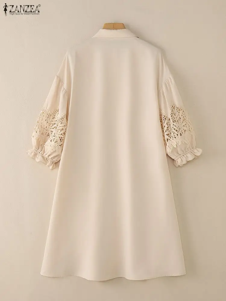 2026 ZANZEA 봄 레이스 크로셰 선드레스 여름 미니 드레스 여성 스타일리시 자수 파티 드레스 3/4 소매 오피스 베스티도 로브