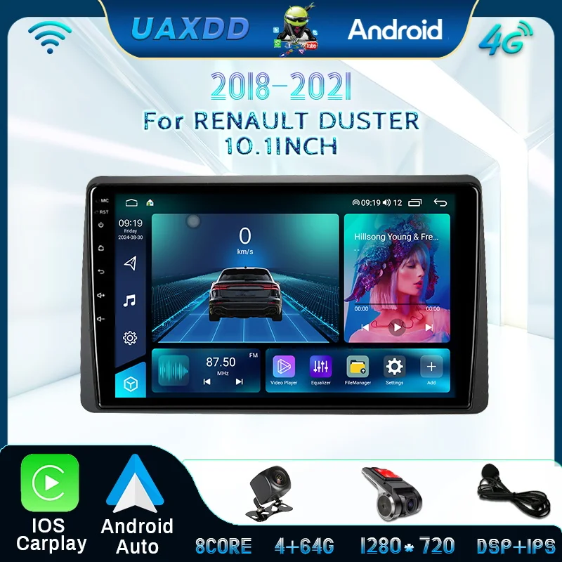 Para renault duster 2018-2021 2 din interior do carro rádio estéreo multimídia player de vídeo android hd tela de voz navegação 10.1 polegada