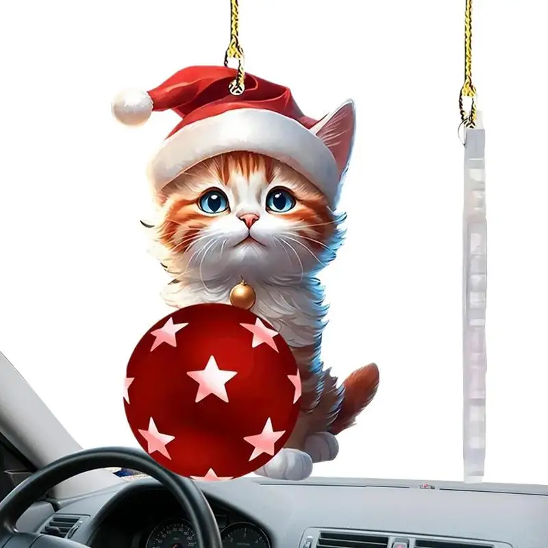 Cute Cat Acrylic Car Ornament Car Acrylic Pendant Cute Cat 2D Flat Car Charm Christmas Car Pendant For Family Gatherings Or