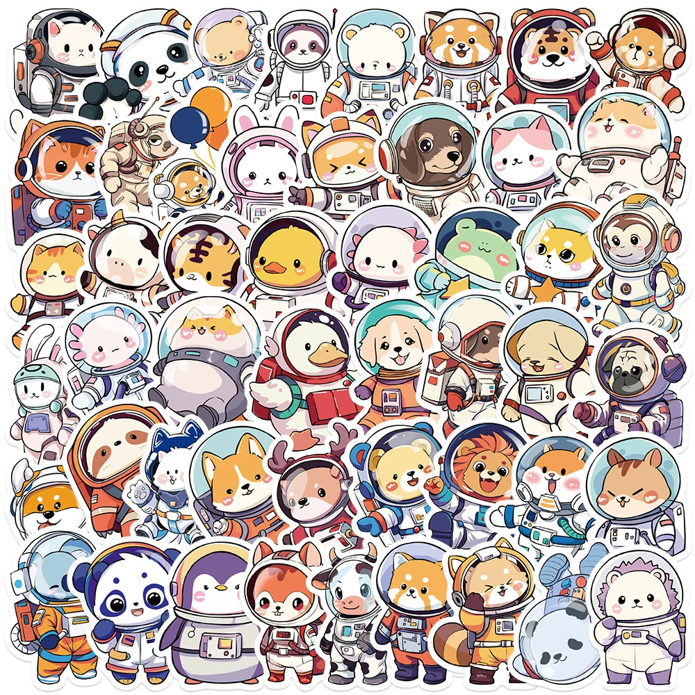 

10/30/50pcs Kawaii Animals Astronaut Stickers Cute Cartoon Graffiti Decals Toy DIY Suitcase Helmet Car Aesthetic Sticker for Kid