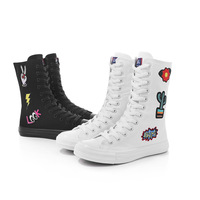 Girls Sweet Canvas Boots Women Canvas Shoes Zipper Female High Top Sneaker Lace Up Ironing Flower Cartoon School Sweet Shoes