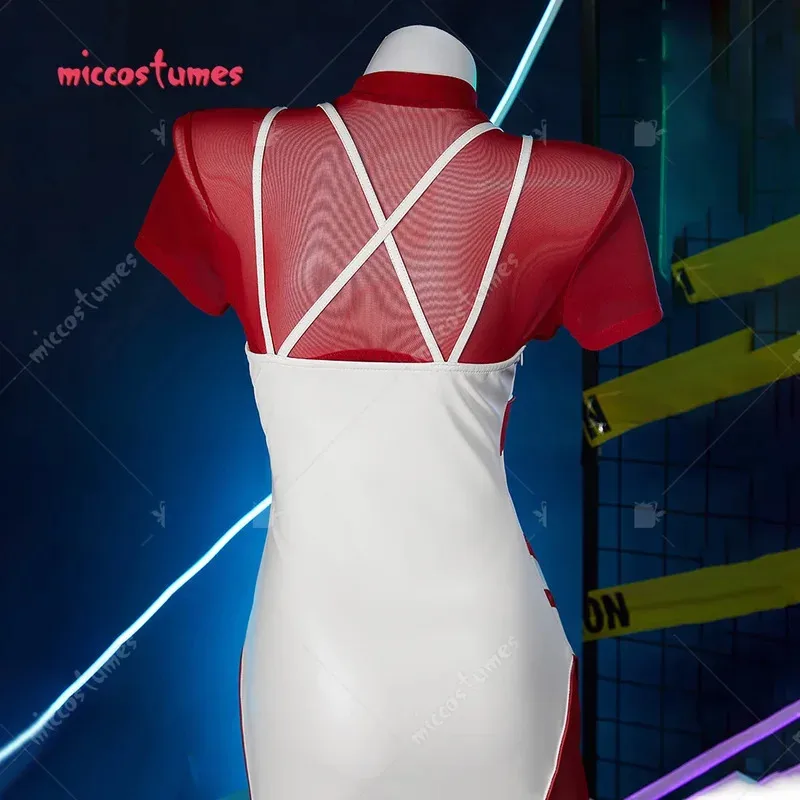 

25COSCOSPLAY.FM женский повседневный наряд, белое, красное короткое платье и куртка с сетчатым верхом, костюм для косплея
