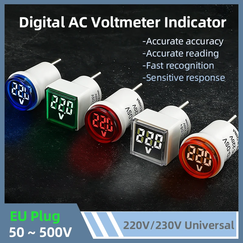 Digital AC Voltmeter Indicator,EU Plug LED Display Digital Voltmeter,No Wiring Required,Voltage Measurement Range 50 ~ 500V