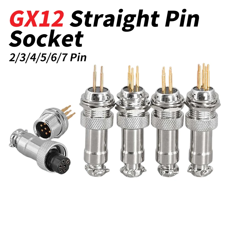GX12 PCB Circuit Board Soldering Type Plugs Socket Gold Plated GX12 Aviation Plug 2 3 4 5 6 7 Pin Straight Pin Male Connector