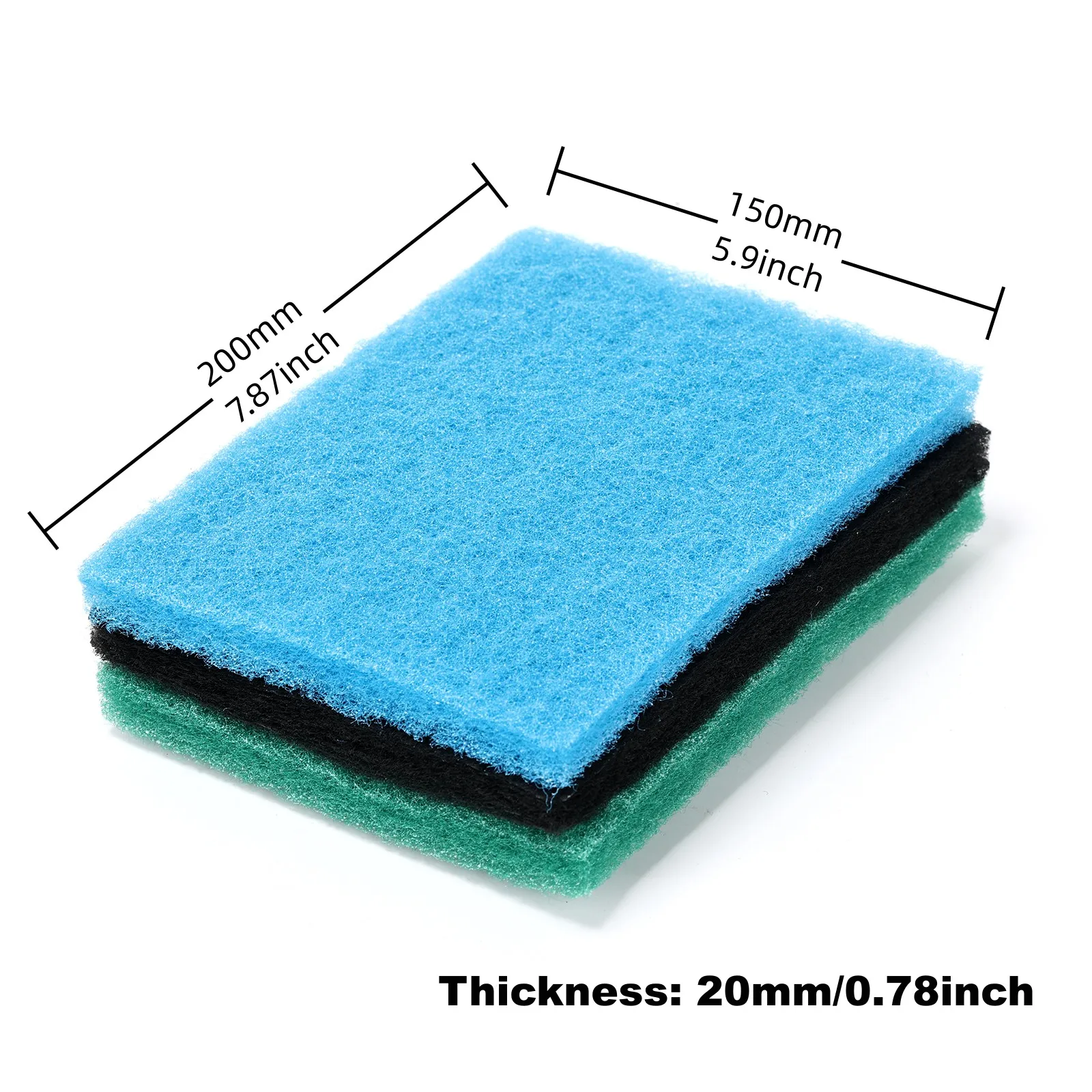 3Pcs Aquarium Sponge Filter Mat Pad (Carbon+Ammonia+Phos) DIY Cut for Hanging/Top/Tank/Pond Filtration System(200x150x20mm)