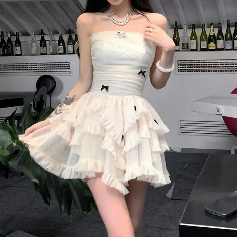 

Summer Even Party Black Dress Women Casual Corset Y2k Mini Dress Office Lady Sleeveless Bodycon Lace One Piece Dress Korean