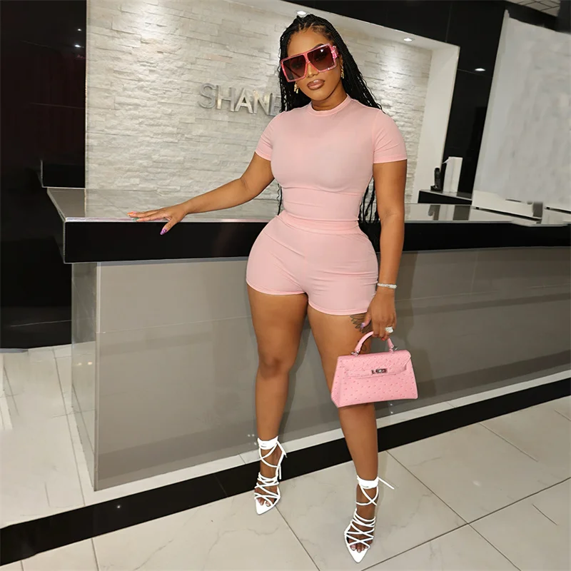 

Solid Summer Tracksuit Women Two Piece Set Short Sleeve Top and Shorts Matching Set Outfits Sportwear Fitness Casual Sweat Suit