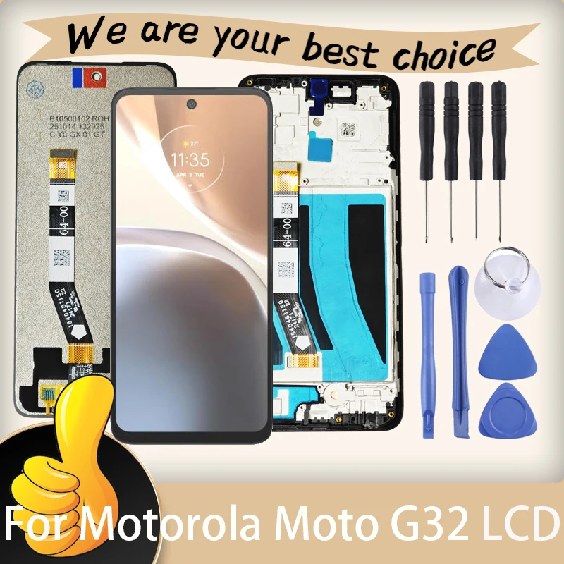 Pantalla LCD Original de 6,5 pulgadas para Motorola Moto G32, con marco, XT2235-2, XT2235-3, piezas de repuesto del digitalizador de pantalla táctil
