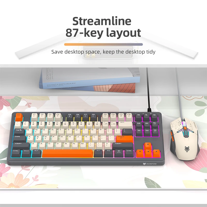 لوحة مفاتيح XUNSVFOX K60 ذات ملمس ميكانيكي 87 مفتاحًا مطابقة الألوان RGB المضيئة للألعاب والكمبيوتر المحمول المكتبي السلكي #2