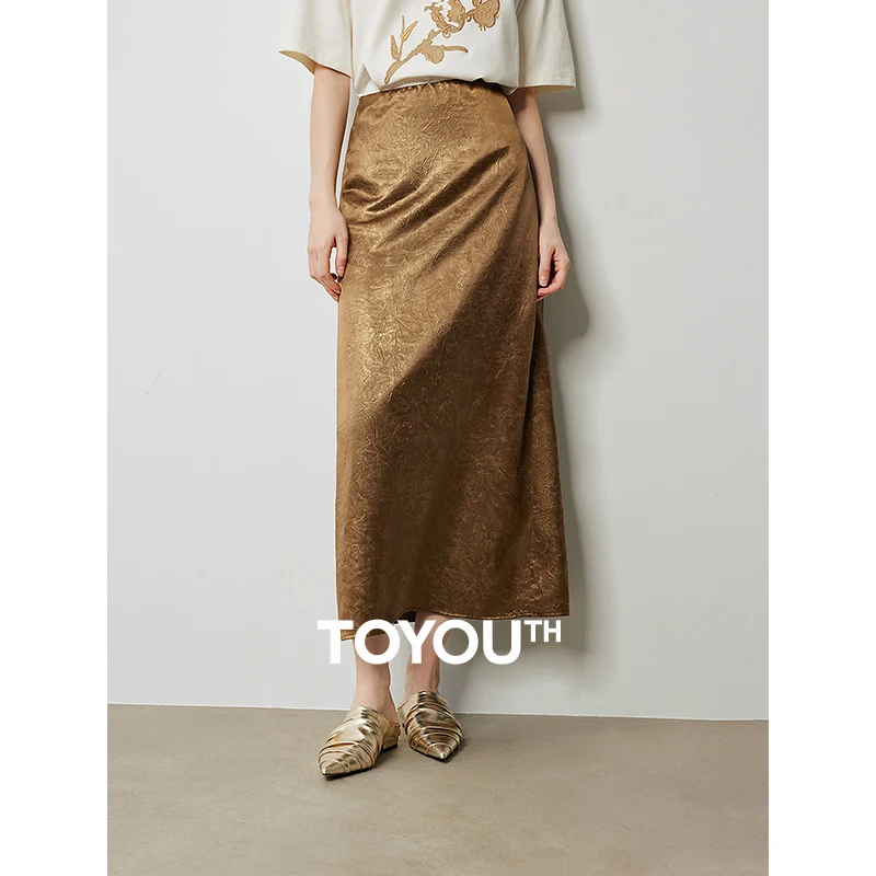 TOYOUTH Women Skirt 2024 Autumn New Luxury Old Money Style Hot Texture Akle Length Long Skirt