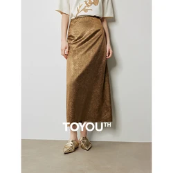 TOYOUTH Women Skirt 2024 Autumn New Luxury Old Money Style Hot Texture Akle Length Long Skirt