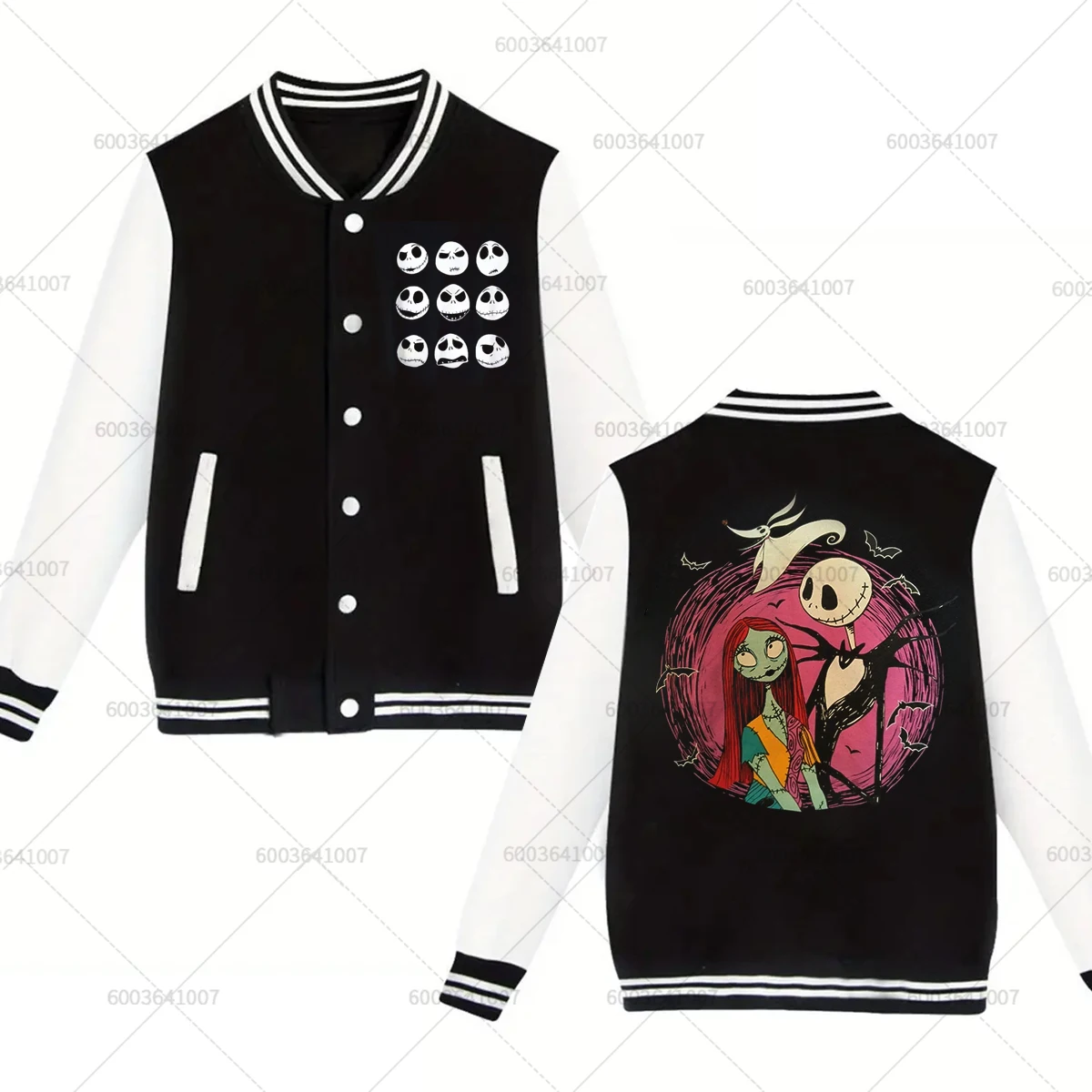 

Мужская и женская бейсбольная куртка Disney Jack Skellington, спортивная осенне-зимняя модная классическая куртка, флисовые уличные толстовки с круглым вырезом