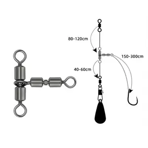 Baril de pêche en forme de T trois 3 voies pivotant en laiton 4 tailles