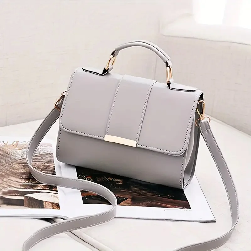 Simple Design Small Top-handle Bags For Women, Pu Leather Casual Square Crossbody Shoulder Bag For Daily Used