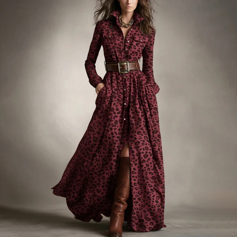 

Autumn Winter Y2k Women's Plaid Print Maxi Dresses Retro Irregular Dress Western Cowboy Style Loose Casual Going Out Streetwear