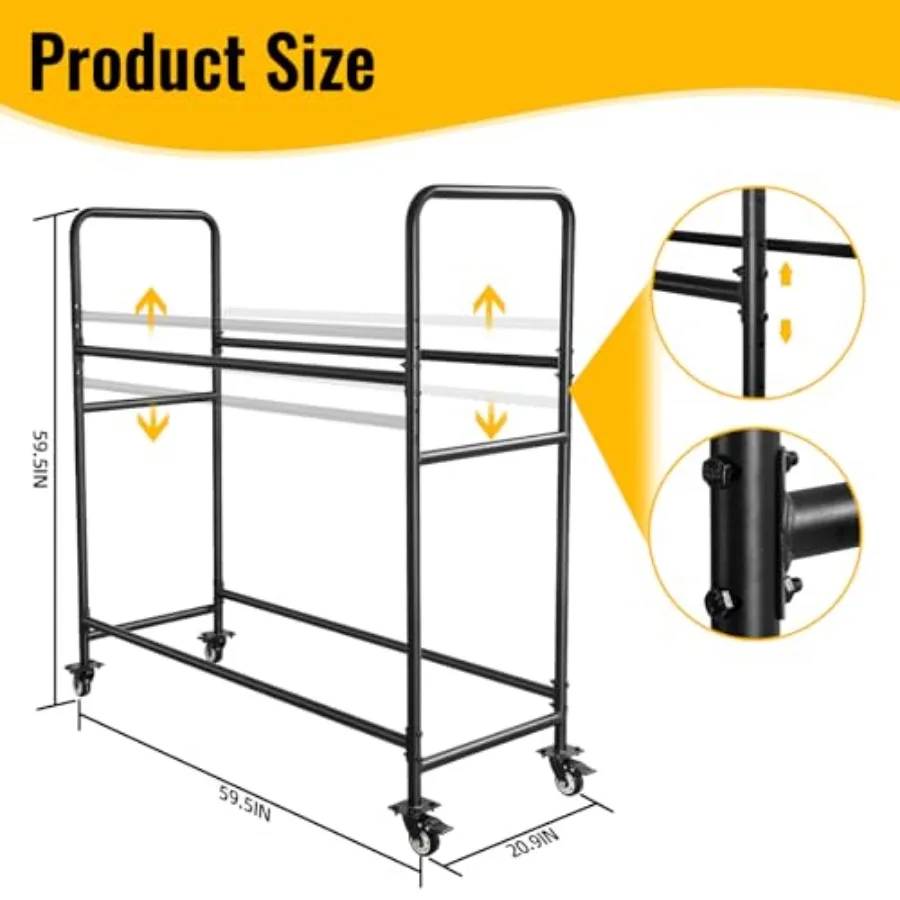 60 Tire Storage Rack Garage Shelving Steel Rolling Tire Stand with Wheels Protective Cover for Storing 1012 Tires Adjustable He
