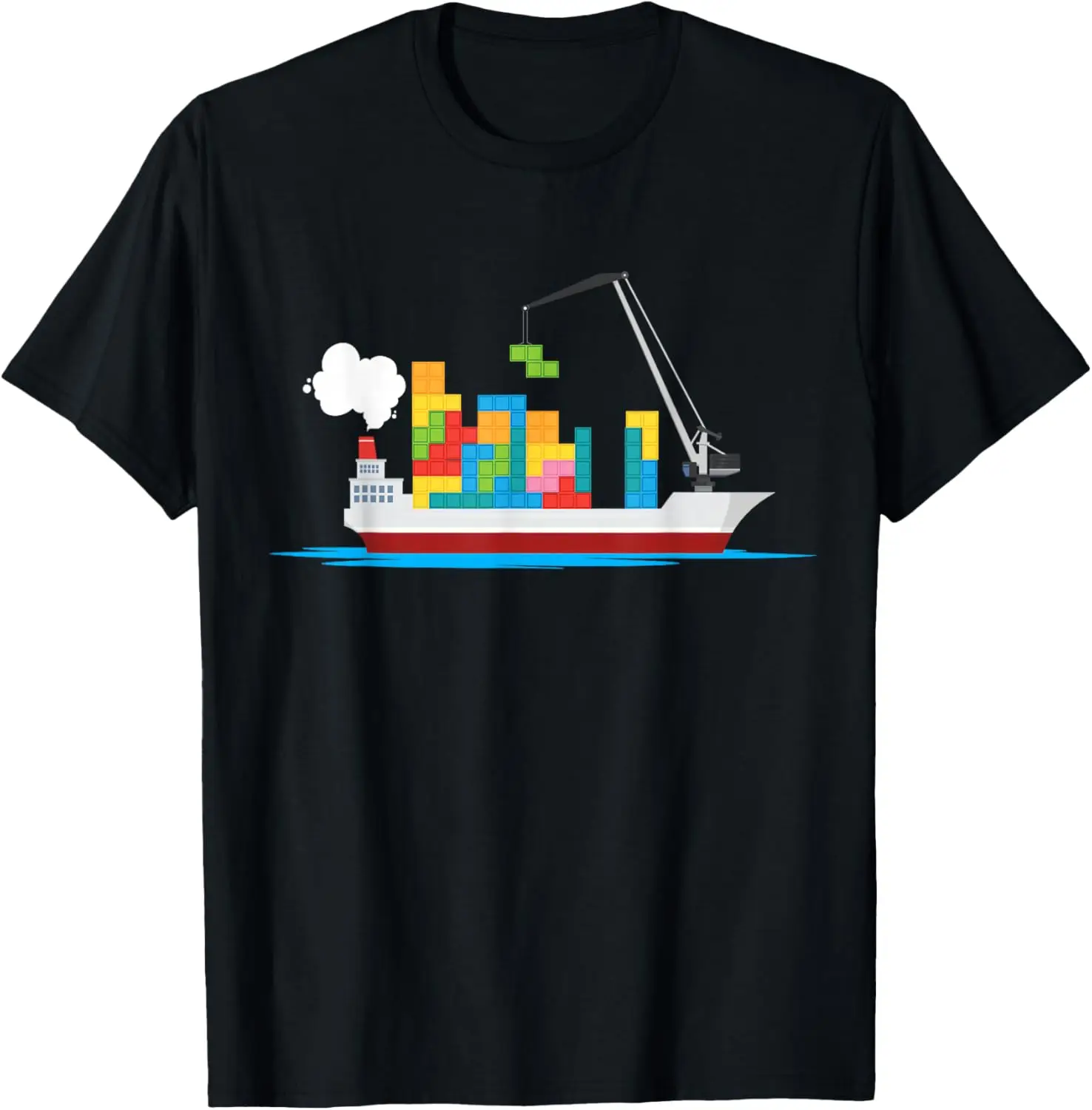 

Tetris Blocks Cargo Ship Loading Graphic Tee Men's Breathable Cotton T-Shirt Casual Trip